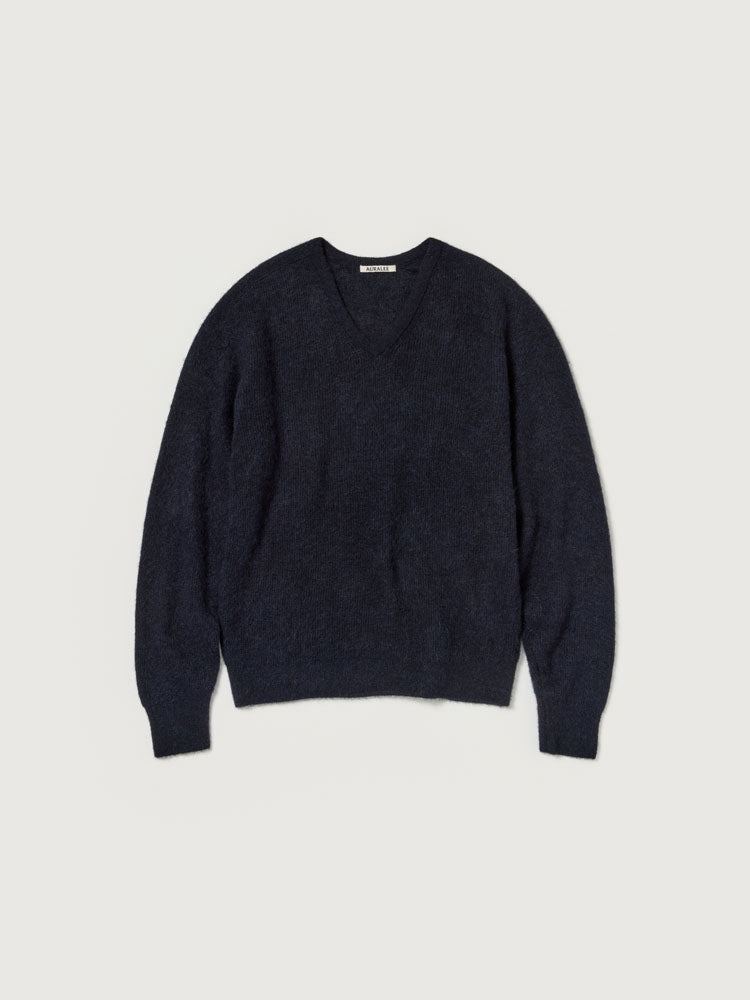 BABY SURI ALPACA SHEER KNIT V-NECK P/O - NAVY