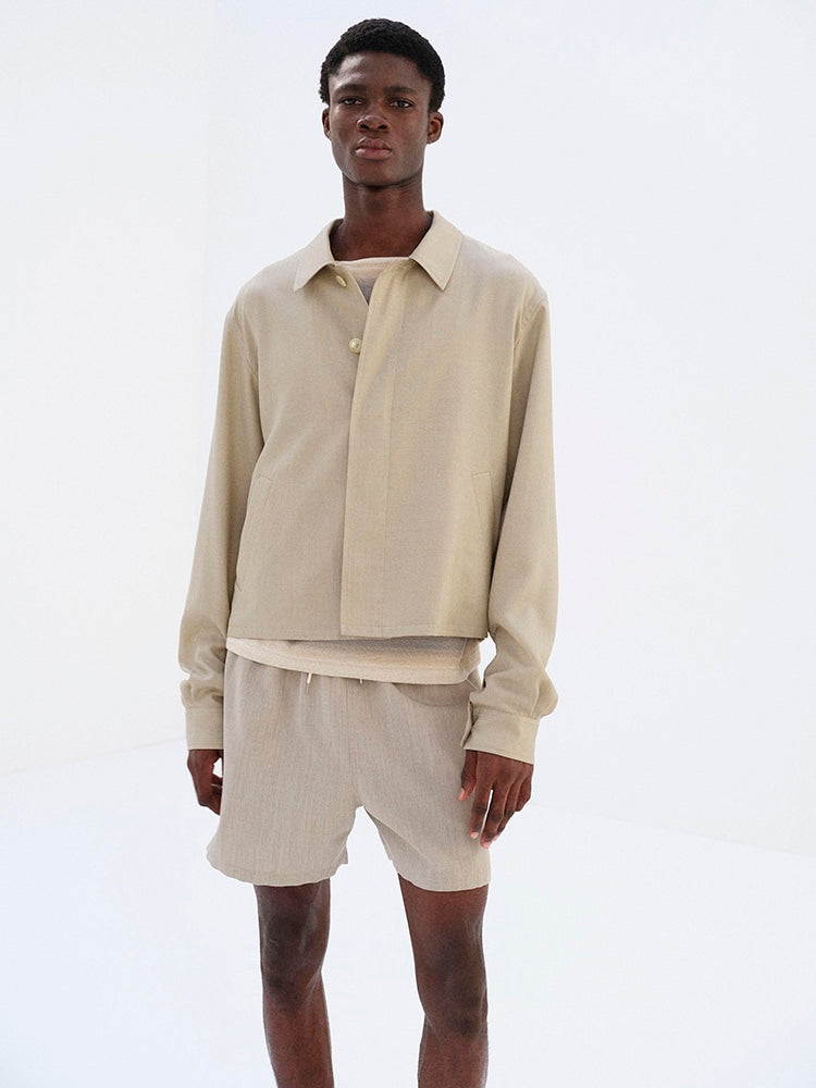 WOOL HERRINGBONE BLOUSON - BEIGE