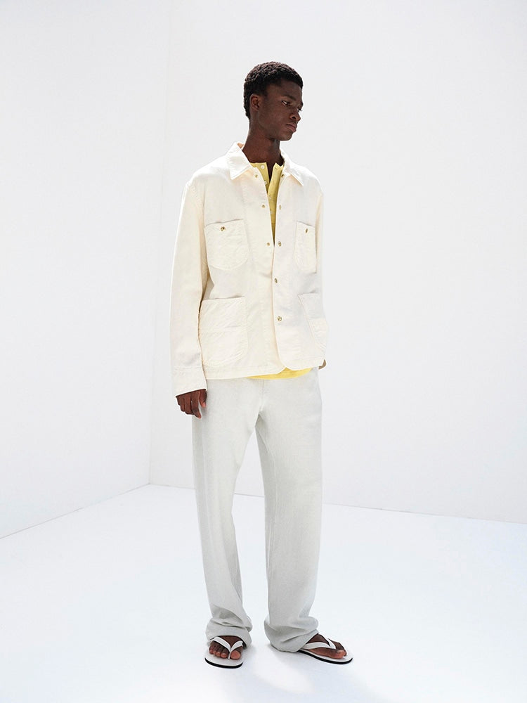 WOOL COTTON LINEN OX WORK JACKET - OFF WHITE