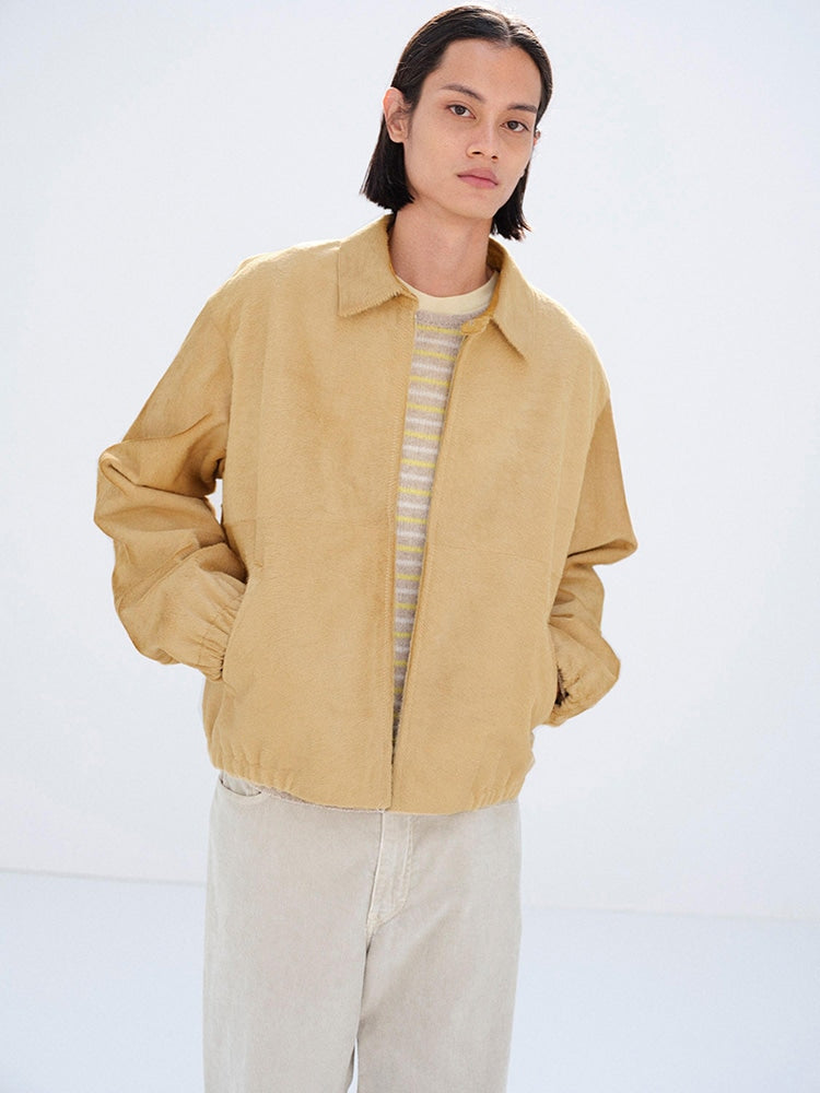 CALF HAIR ZIP BLOUSON - BEIGE