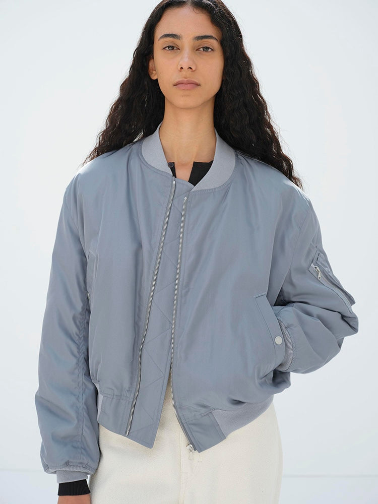 HIGH DENSITY SILK TWILL FLIGHT BLOUSON - BLUE GRAY