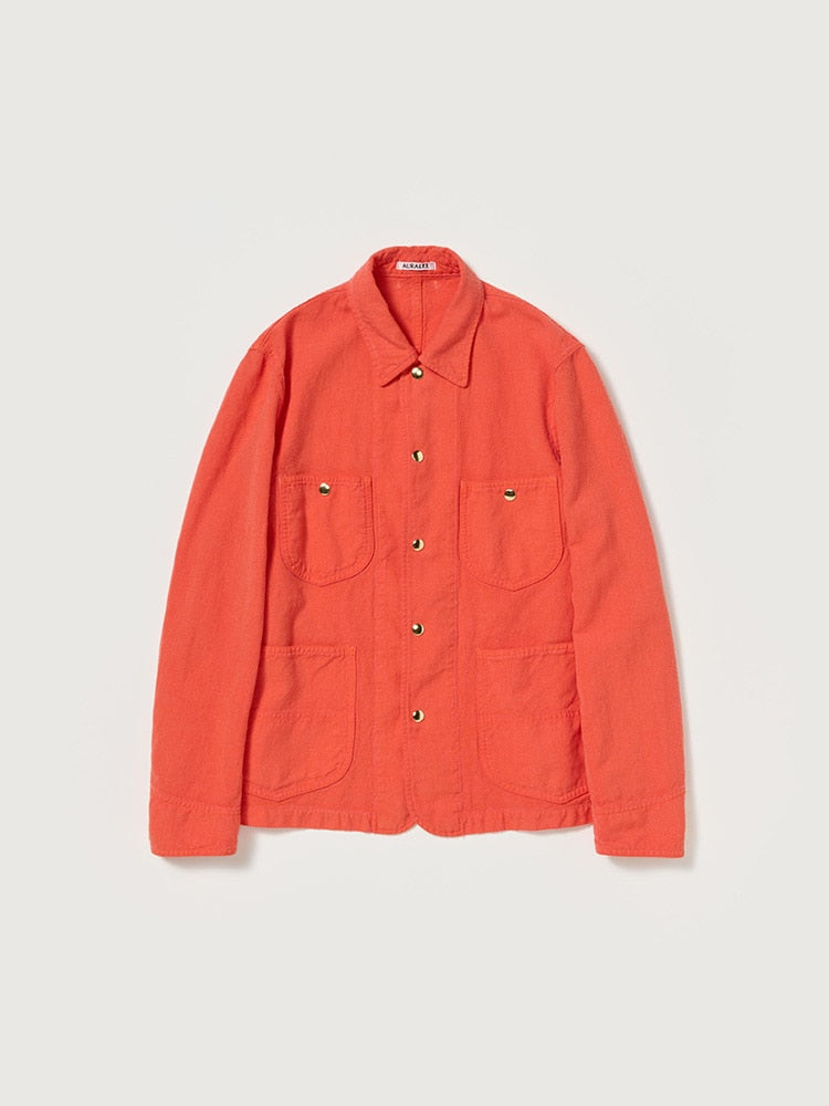 WOOL COTTON LINEN OX WORK JACKET - RED ORANGE
