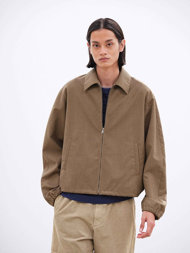 BONDED TROPICAL WOOL ZIP BLOUSON - TOP BROWN