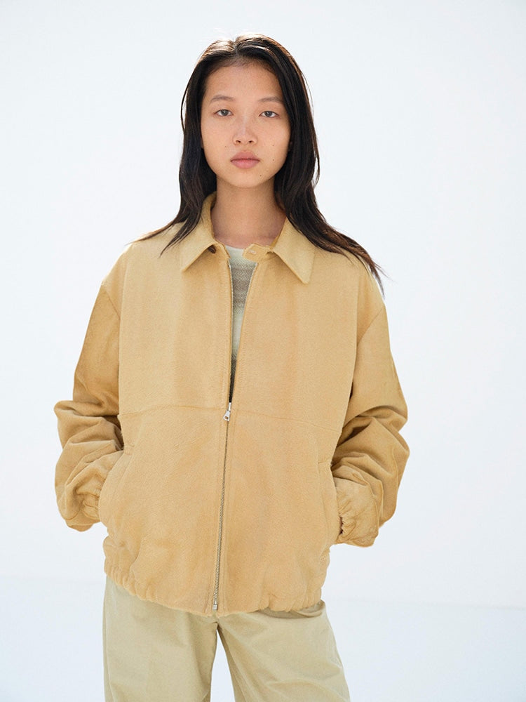 CALF HAIR ZIP BLOUSON - BEIGE