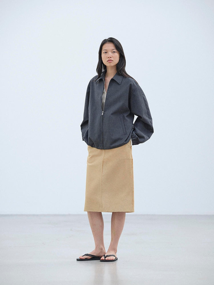 BONDED TROPICAL WOOL ZIP BLOUSON - TOP CHARCOAL