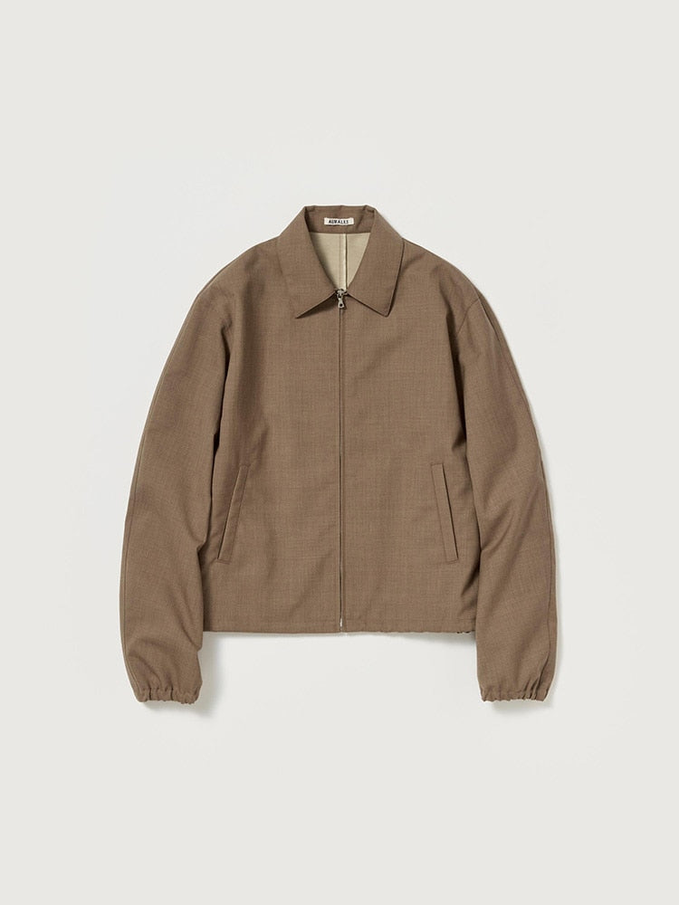 BONDED TROPICAL WOOL ZIP BLOUSON - TOP BROWN