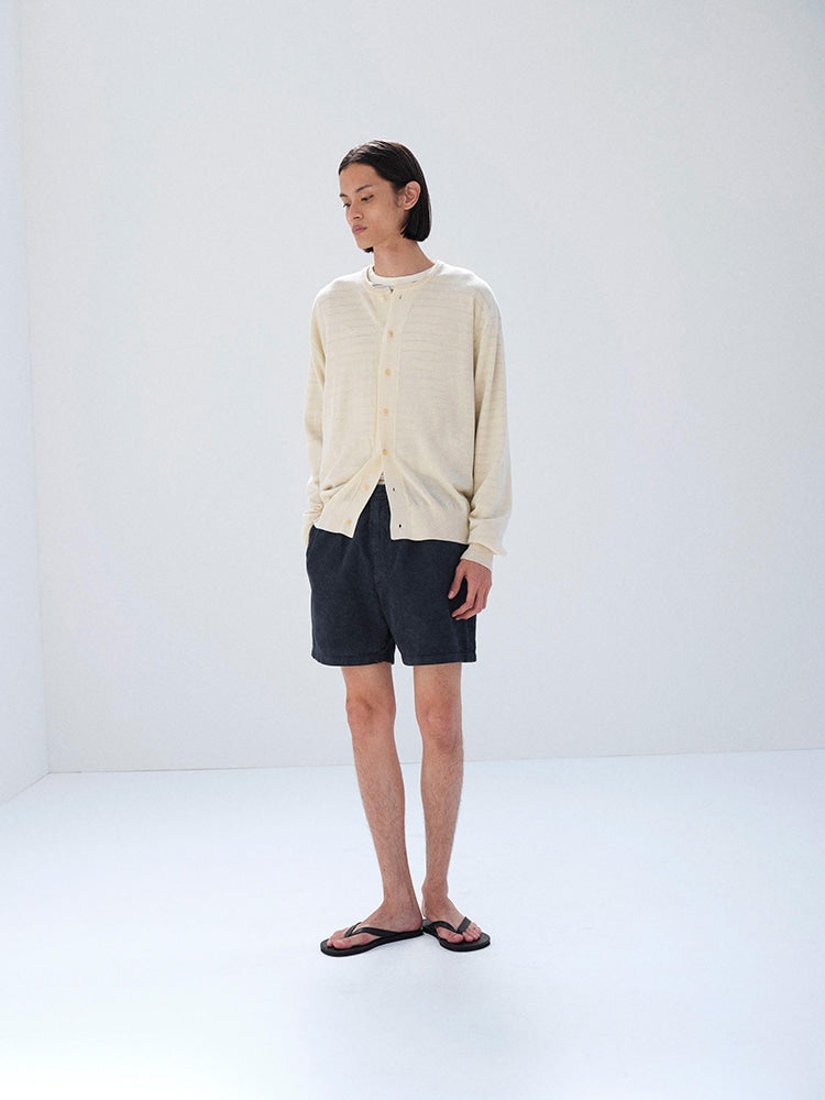 CASHMERE HARD TWIST KNIT CARDIGAN - IVORY WHITE