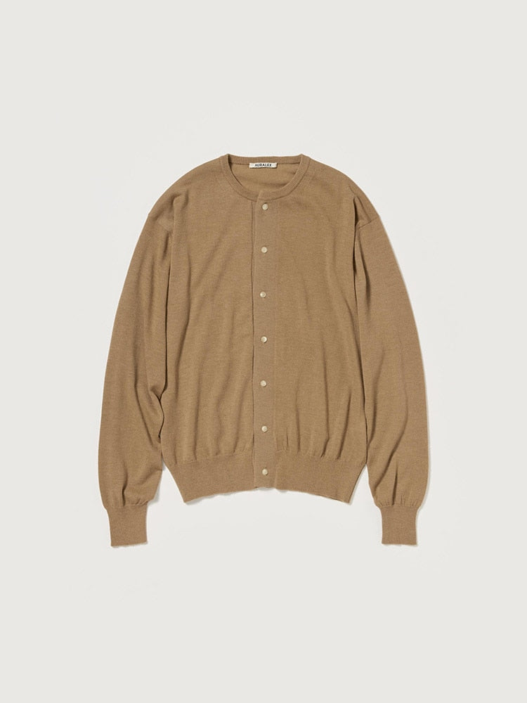 CASHMERE HARD TWIST KNIT CARDIGAN - CAMEL BROWN