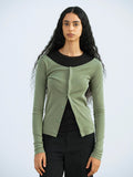 ORGANIC COTTON FINE RIB CARDIGAN - SAGE GREEN