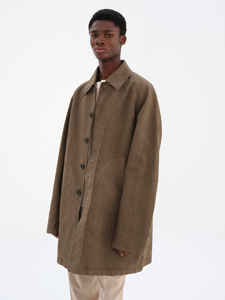 GARMENT-DYED ORGANIC COTTON HEAVY TWILL SHORT COAT - DARK BROWN