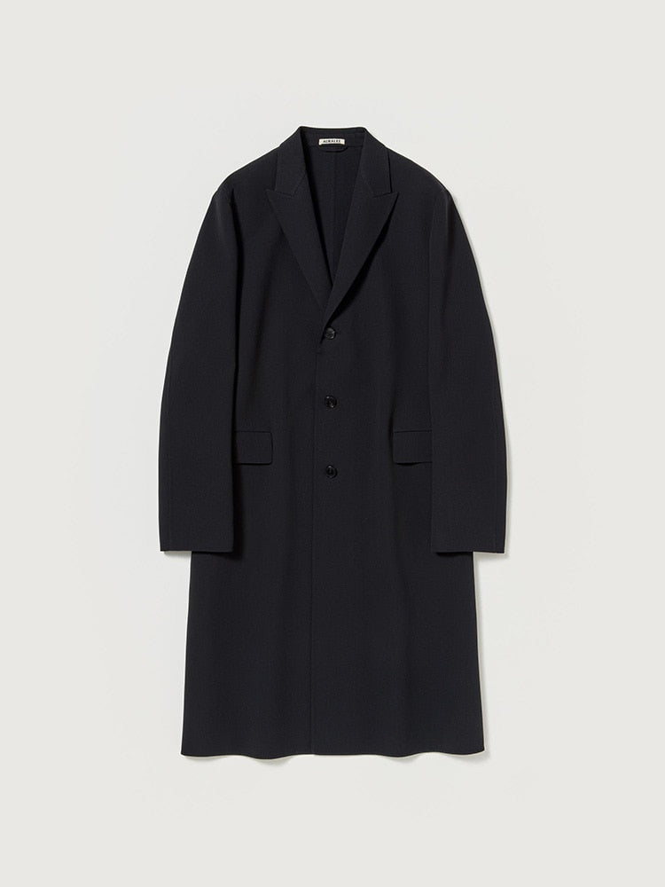 STRUCTURED WOOL GABARDINE HAND SEWN COAT - NAVY BLACK