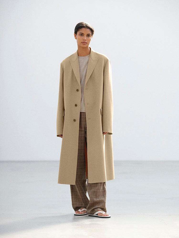 STRUCTURED WOOL GABARDINE HAND SEWN COAT - BROWN BEIGE
