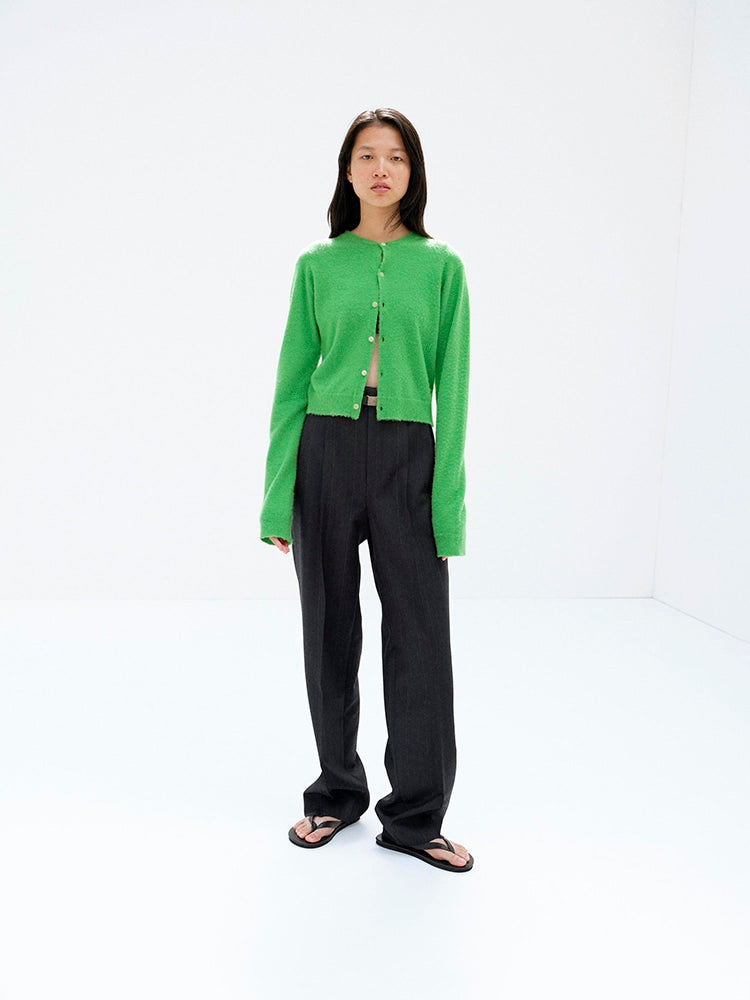 BRUSHED CASHMERE COTTON KNIT CARDIGAN - GREEN