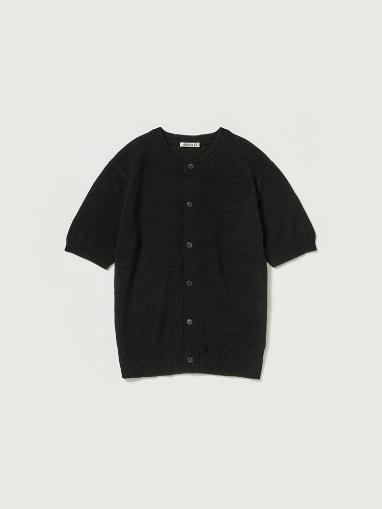 SUMMER CASHMERE KNIT HALF SLEEVED CARDIGAN - BLACK