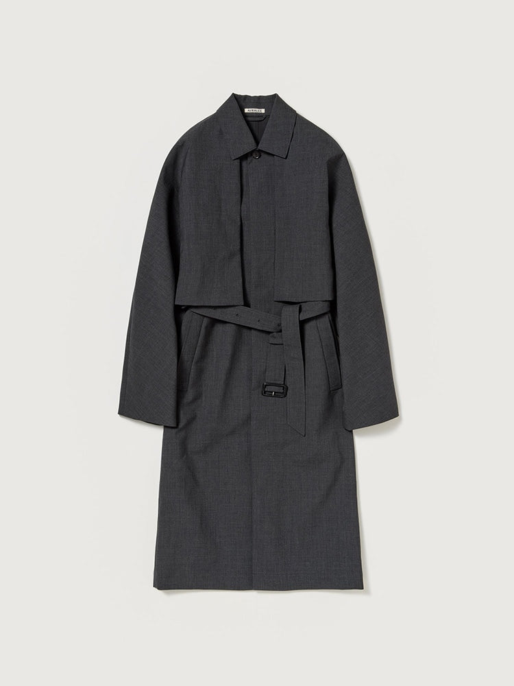 BONDED TROPICAL WOOL LAYERED SOUTIEN COLLAR COAT - TOP CHARCOAL