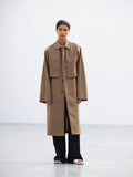 BONDED TROPICAL WOOL LAYERED SOUTIEN COLLAR COAT - TOP BROWN