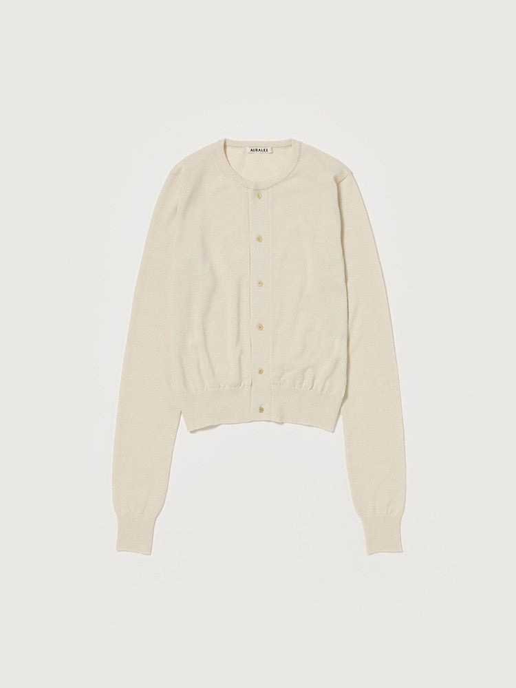 CASHMERE HARD TWIST KNIT CARDIGAN - IVORY WHITE