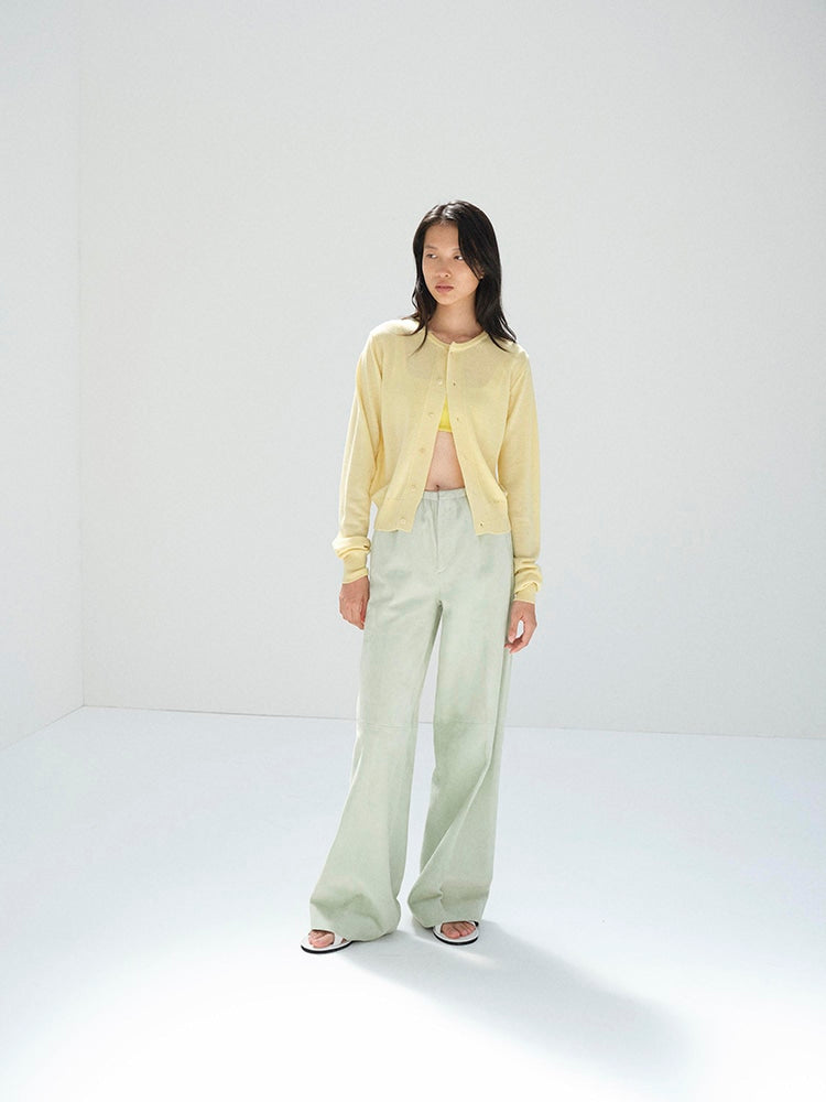 CASHMERE HARD TWIST KNIT CARDIGAN - LIGHT YELLOW