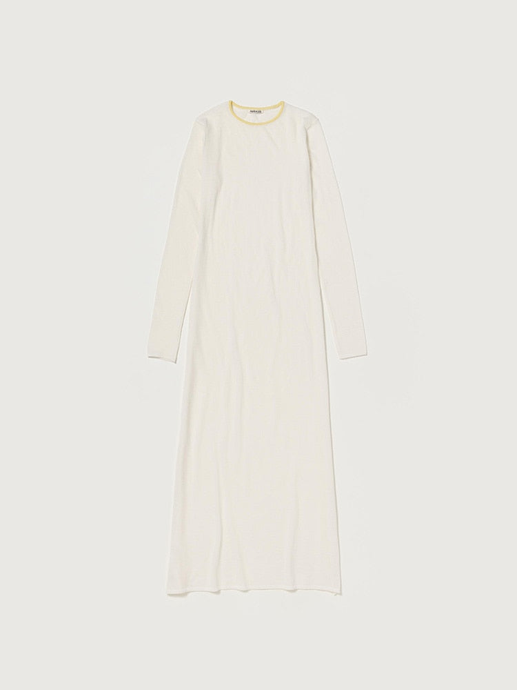 HARD TWIST HIGH GAUGE WOOL SILK KNIT DRESS - WHITE