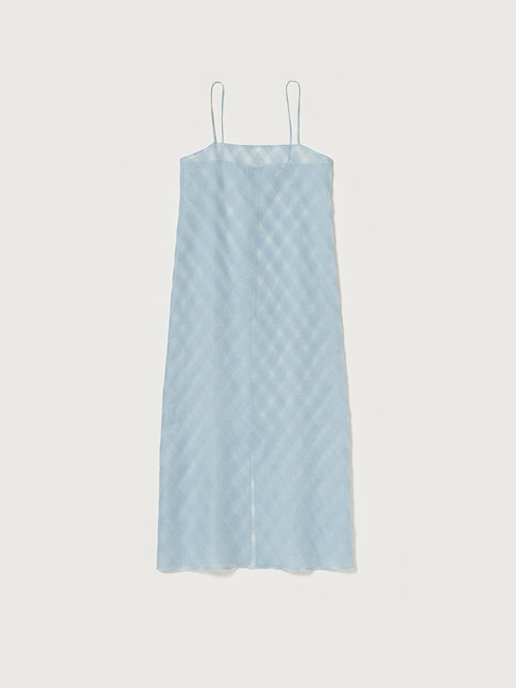 SHEER SILK COTTON CUT JACQUARD CAMISOLE DRESS - LIGHT BLUE