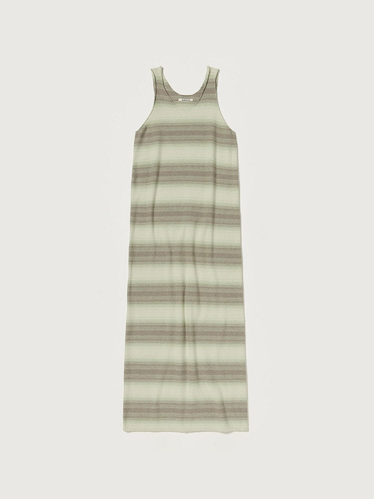 COTTON SILK GRADIENT STRIPE KNIT DRESS - LIME GRAY STRIPE