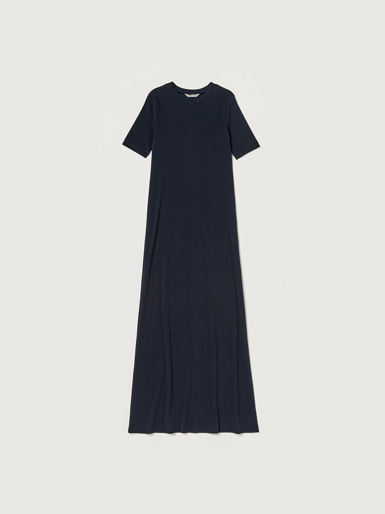 ORGANIC COTTON FINE RIB DRESS - DARK NAVY