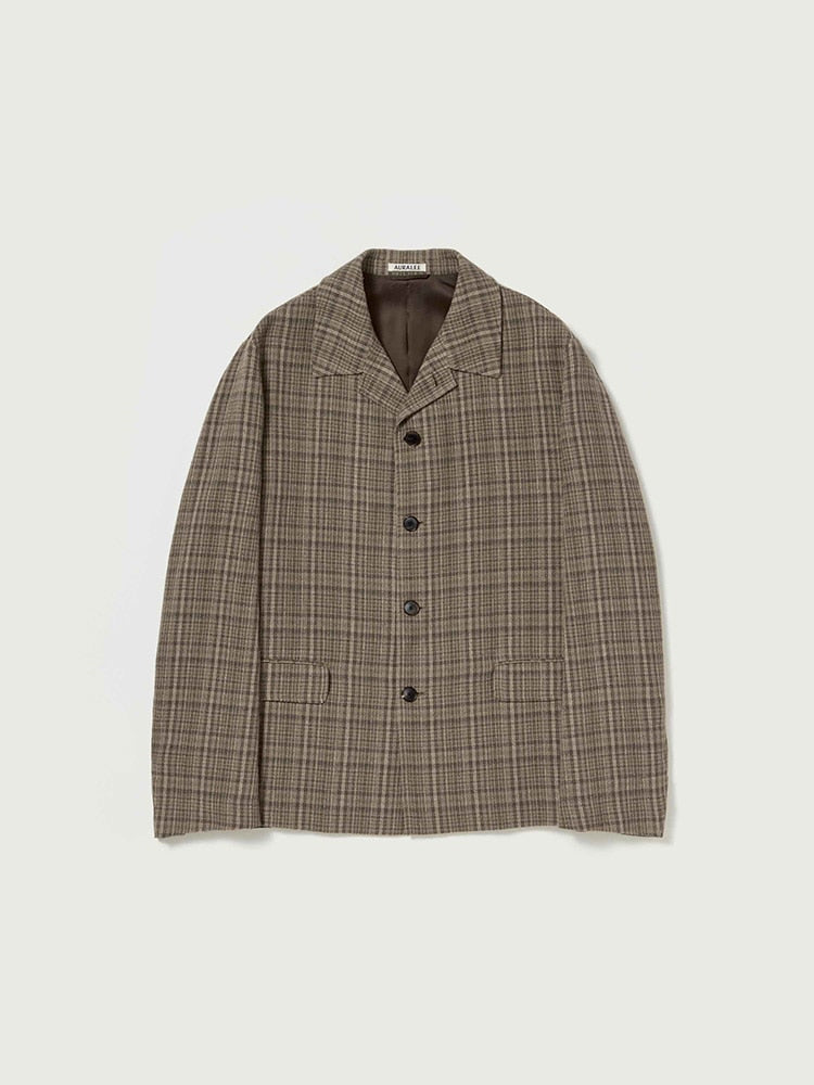 SILK LINEN NEP CHECK JACKET - DARK BROWN CHECK