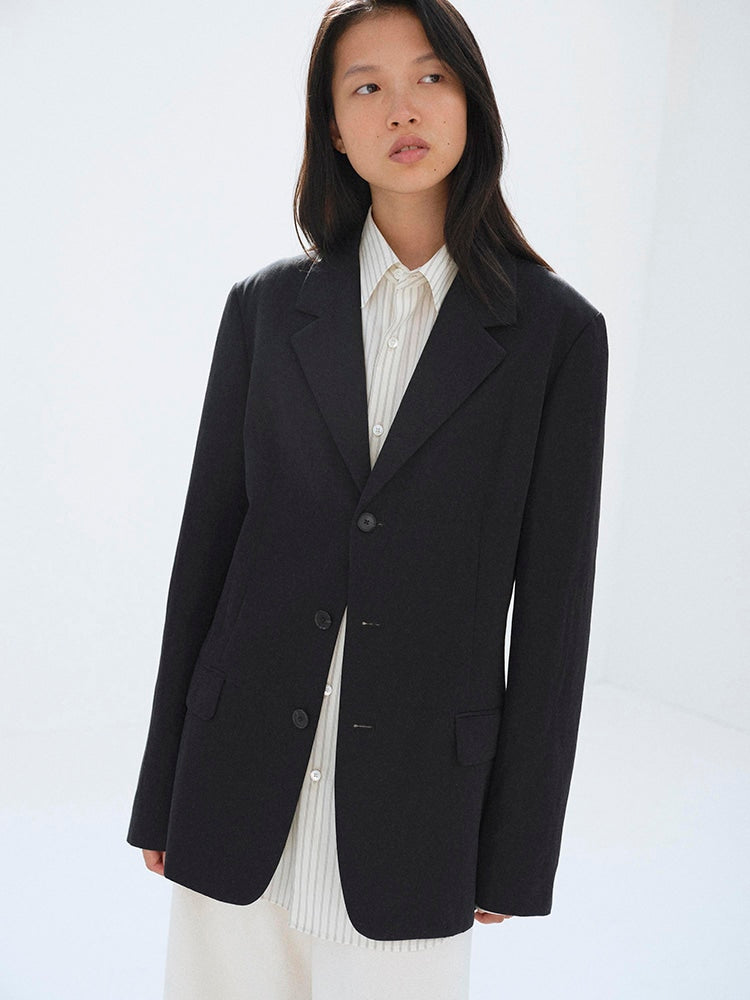 HIGH-TWIST WOOL LINEN TWILL JACKET - BLACK
