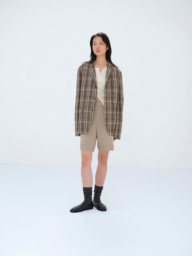 SUPER FINE TROPICAL WOOL CHECK JACKET - TOP BROWN CHECK