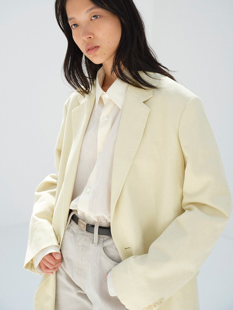 WOOL COTTON LINEN OX JACKET - LIME BEIGE