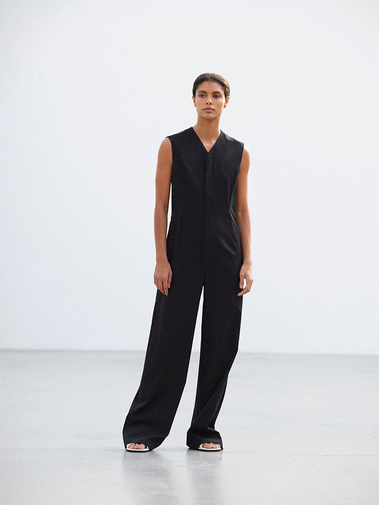 LIGHT WOOL MAX GABARDINE JUMPSUIT - TOP BLACK
