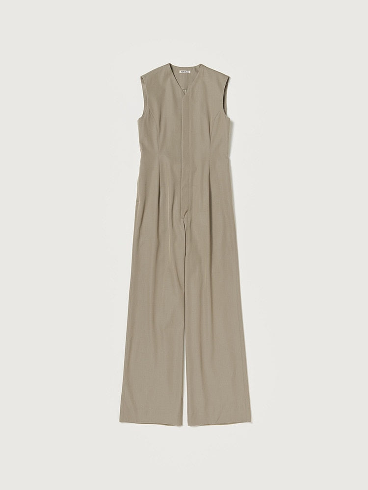 LIGHT WOOL MAX GABARDINE JUMPSUIT - KHAKI BEIGE CHAMBRAY