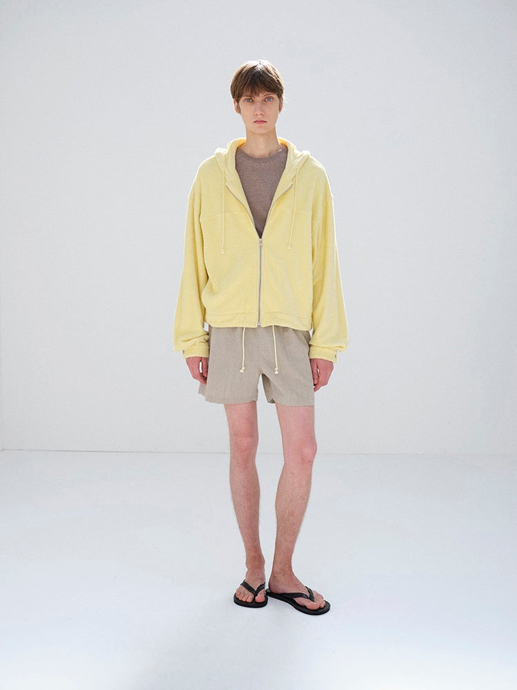 COTTON NYLON PILE ZIP PARKA - LIGHT YELLOW