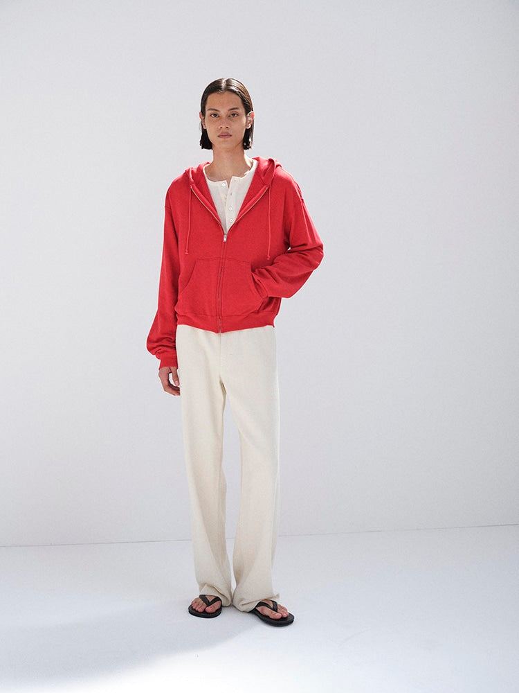 HIGH TWIST LIGHT SWEAT ZIP PARKA - RED