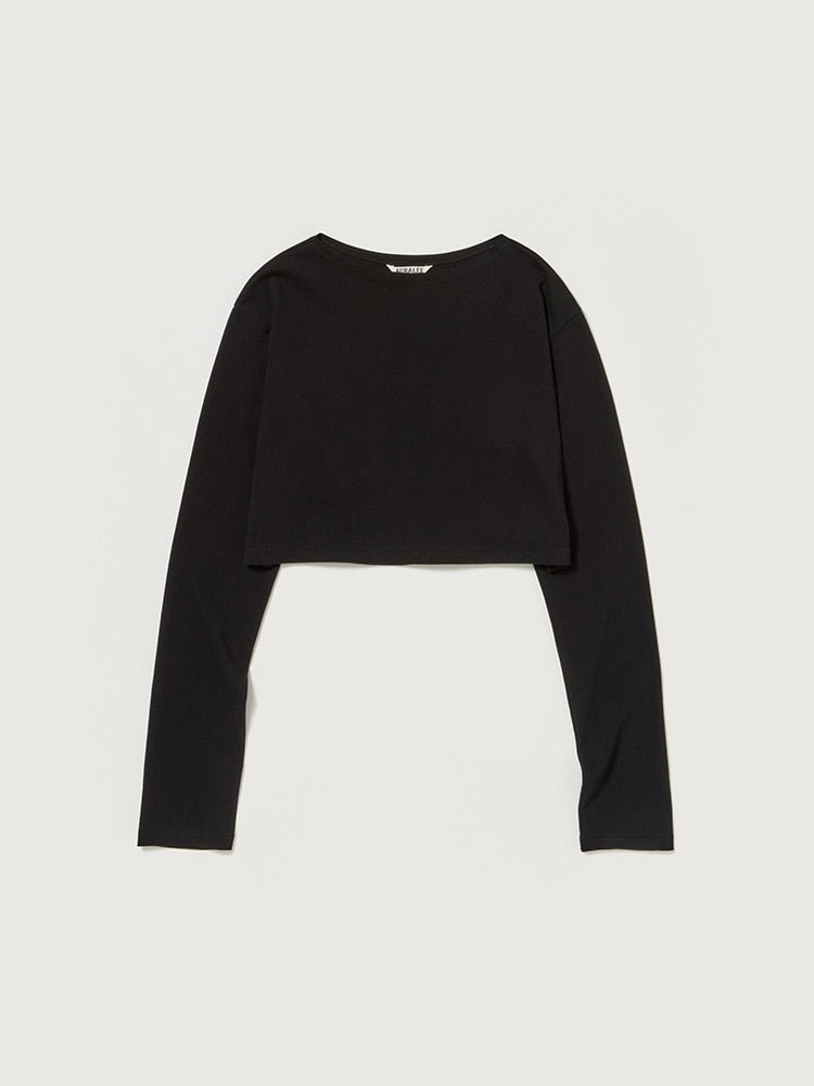 HIGH GAUGE COTTON JERSEY BOAT NECK L/S TEE - BLACK