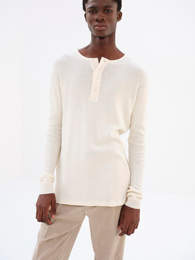 ORGANIC SOFT RIB HENLEY NECK P/O - IVORY