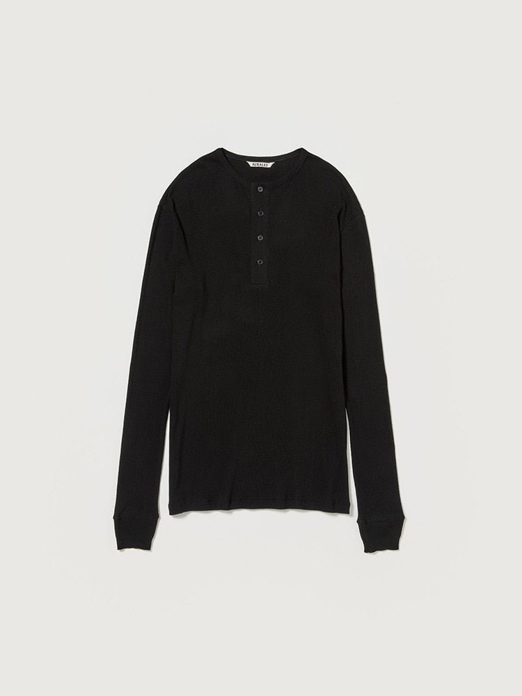 ORGANIC SOFT RIB HENLEY NECK P/O - BLACK