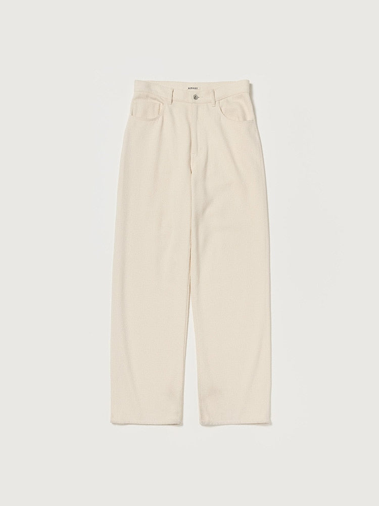 SILK NEP DENIM 5P WIDE PANTS - IVORY WHITE