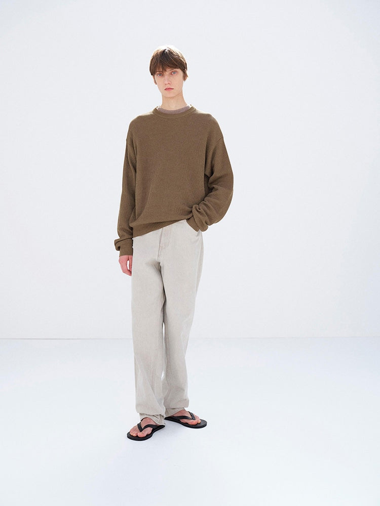 FLAT YARN RIB KNIT P/O - LIGHT BROWN