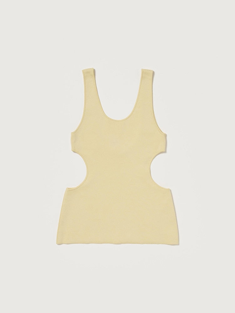 DOUBLE FACED SILK COTTON KNIT LONG TANK - YELLOW BEIGE