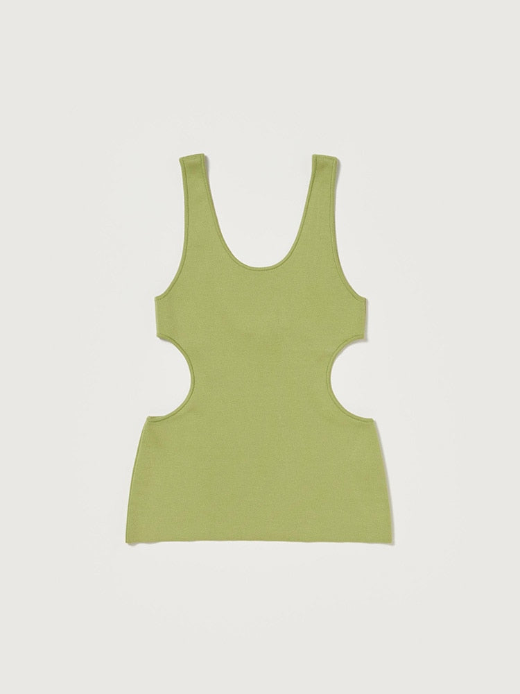 DOUBLE FACED SILK COTTON KNIT LONG TANK - LIGHT GREEN