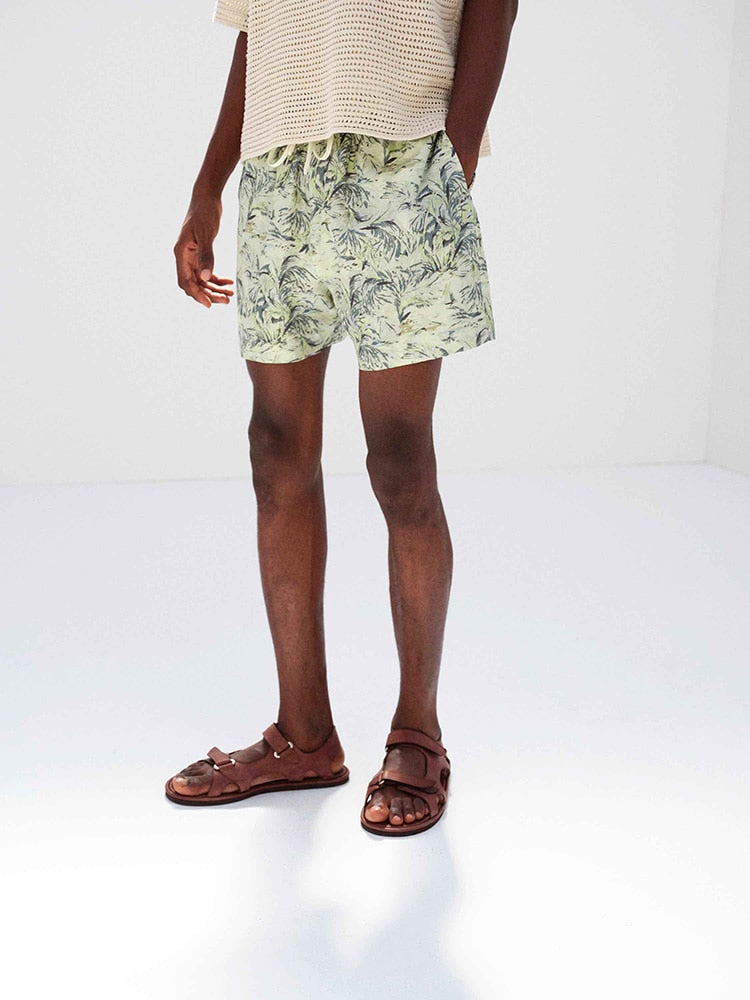 PRINTED AIRY SILK SHORTS - PALE GREEN