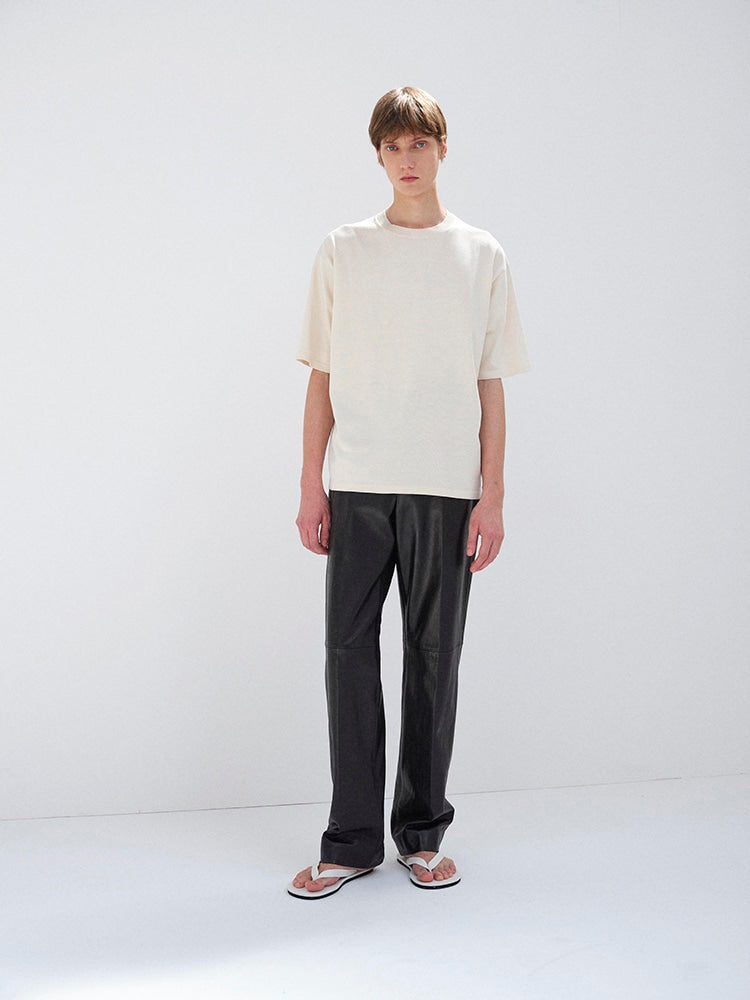 TEXTURED LAMB LEATHER PANTS - BLACK