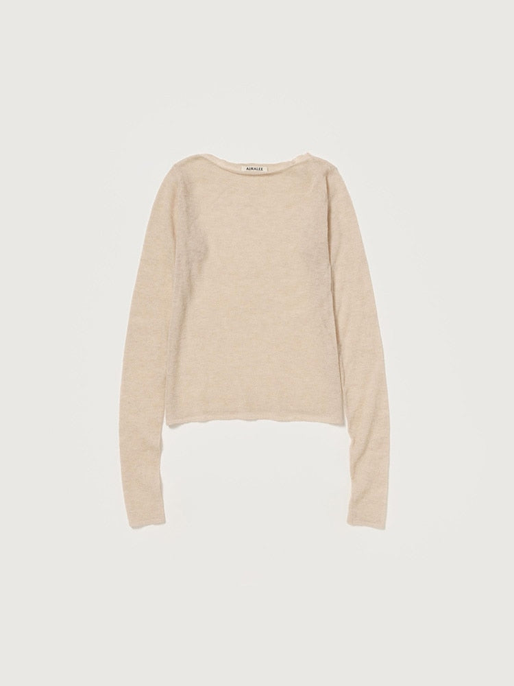 SHEER CASHMERE KNIT BOAT NECK P/O - TOP BEIGE