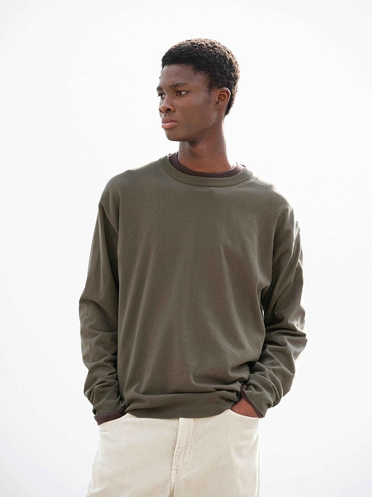 GIZA HIGH GAUGE KNIT P/O - OLIVE GRAY