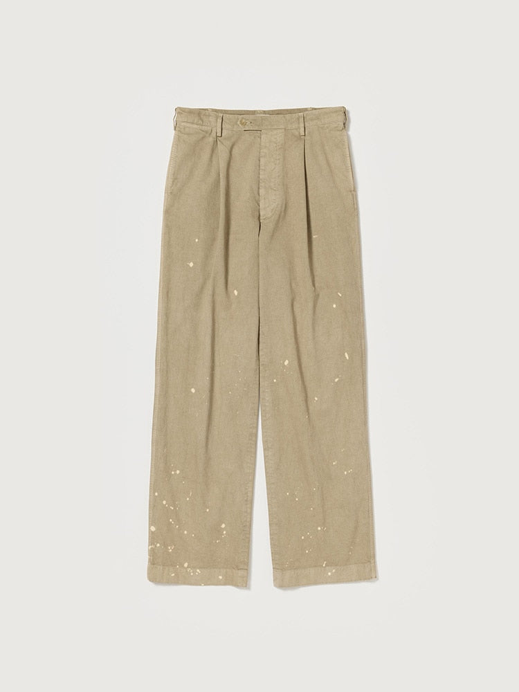 GARMENT-DYED FINX LIGHT CHINO ONE-TUCK WIDE PANTS - BEIGE