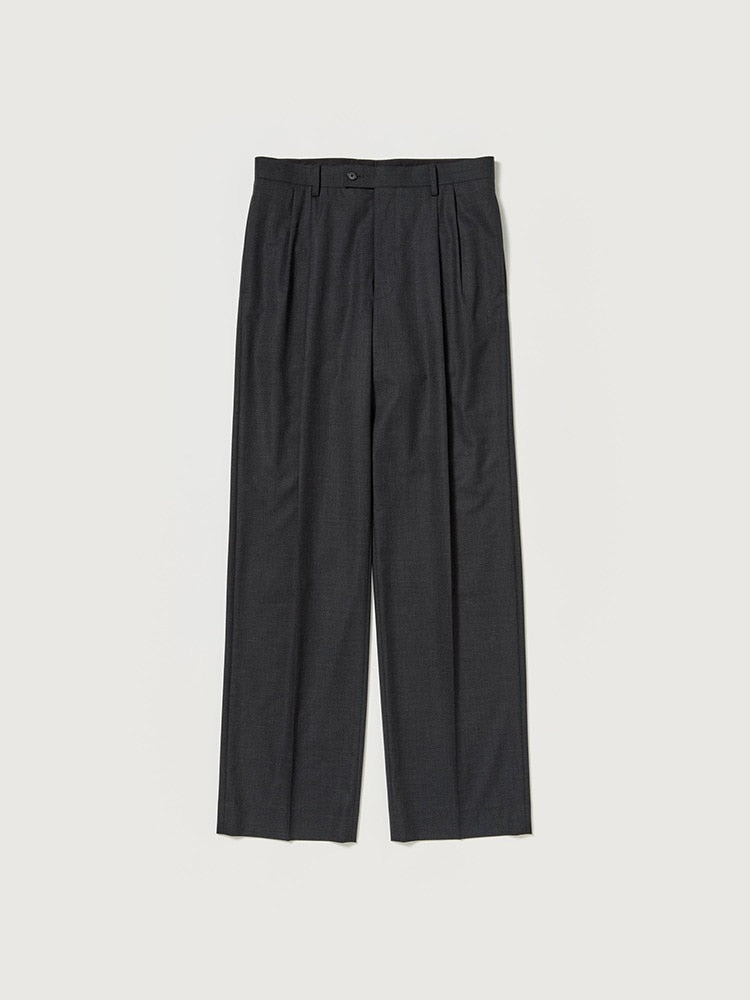 ULTRA FINE TROPICAL WOOL TWO-TUCK SLACKS - TOP CHARCOAL