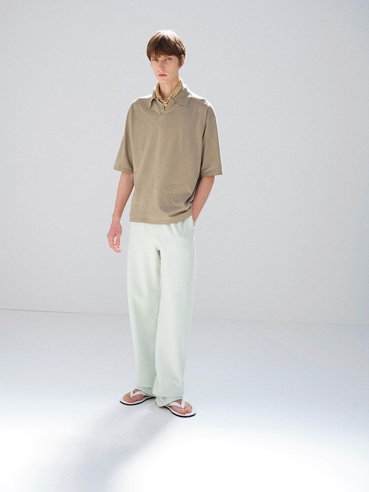 HIGH GAUGE TUSSAH SILK KNIT SKIPPER POLO - KHAKI BEIGE