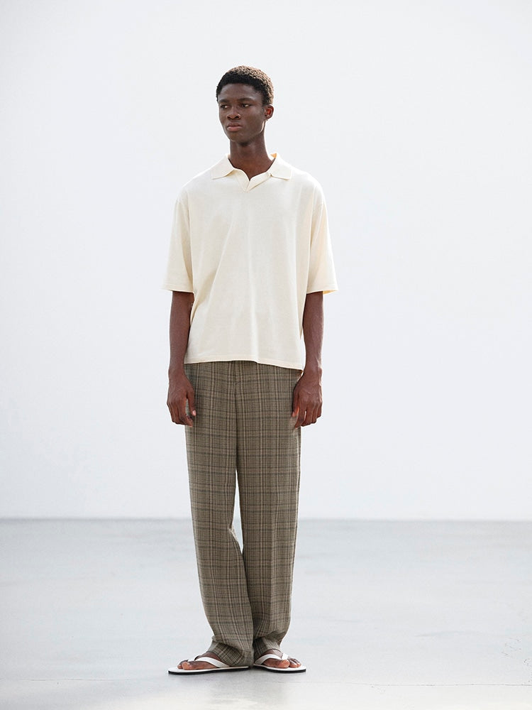 SILK LINEN NEP CHECK SLACKS - DARK BROWN CHECK