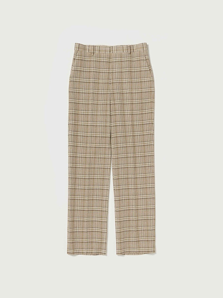 SILK LINEN NEP CHECK SLACKS - IVORY BEIGE CHECK